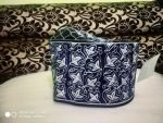 Banarasi Barkati Topi White Blue Leaf Design