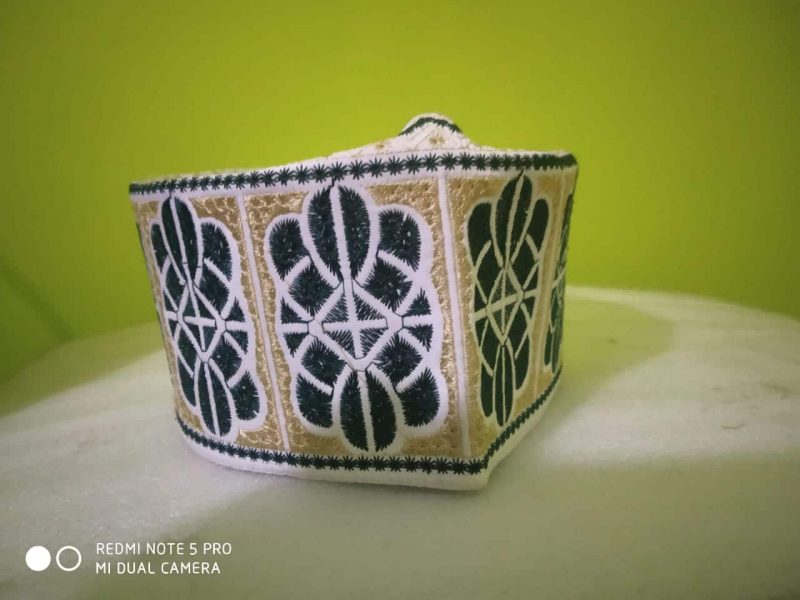 Barkati White Green Leaf Design Topi