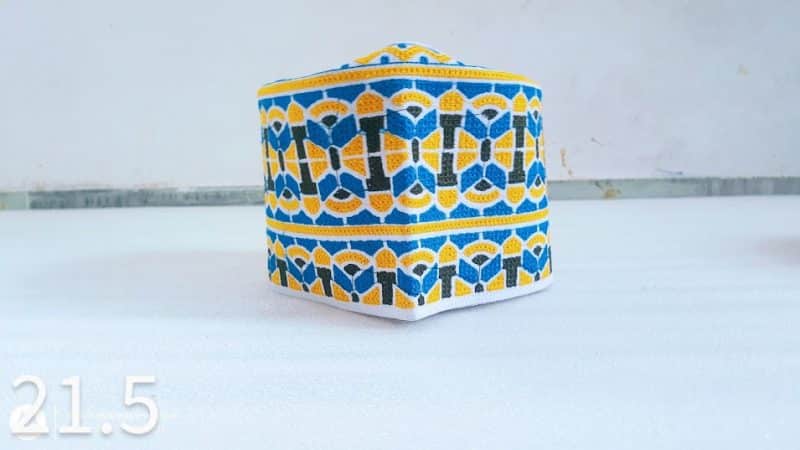 Omani Barkati Topi Blue Yellow 21.5 Inch Islamicbazaar